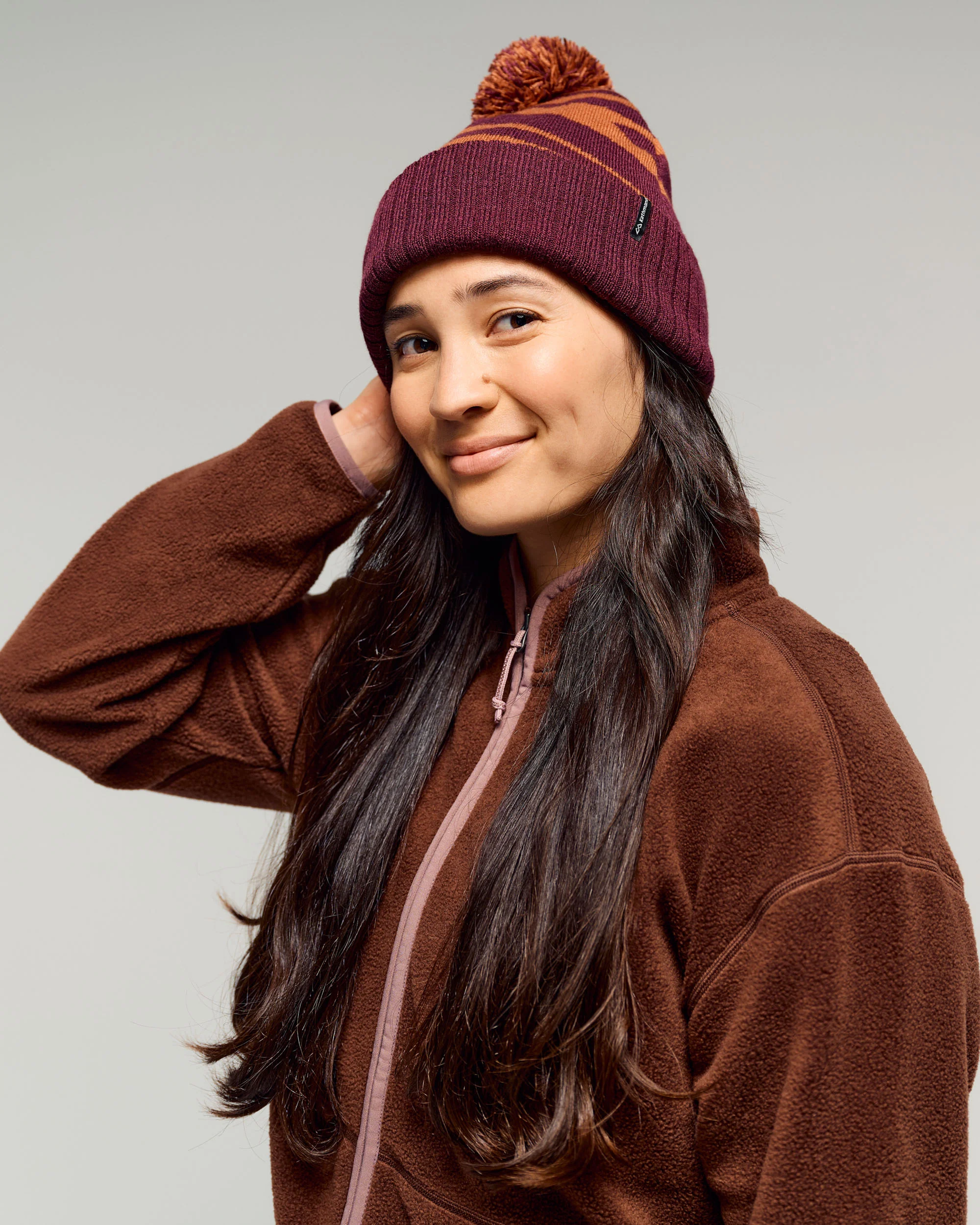 Braided River Pom Pom Beanie -  Mulberry Braided River