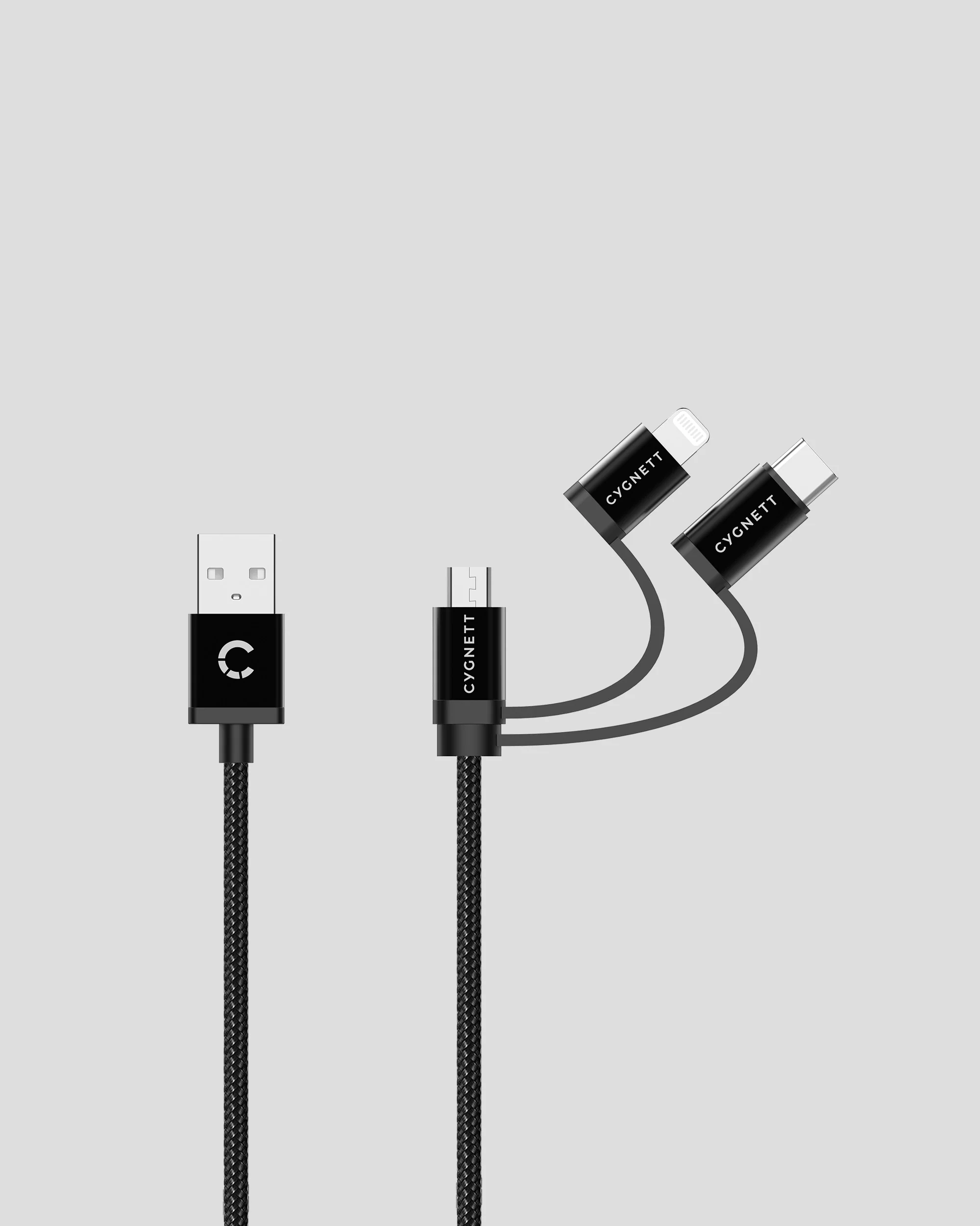 Cygnett Essential Braided 3-1 Cable - 1m - Black