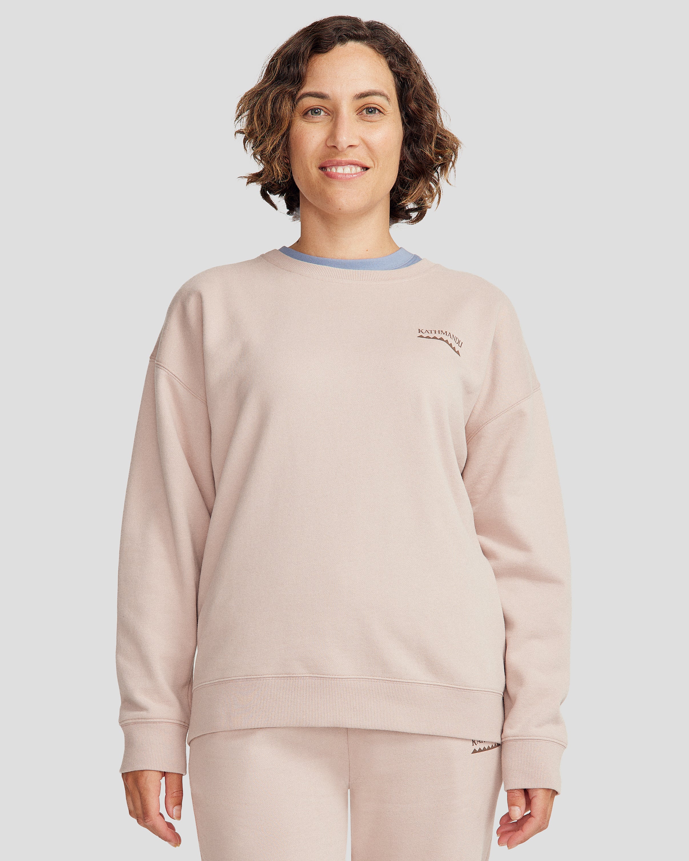 Women's Heritage Logo Slouchy Brushed Crew - Light Taupe