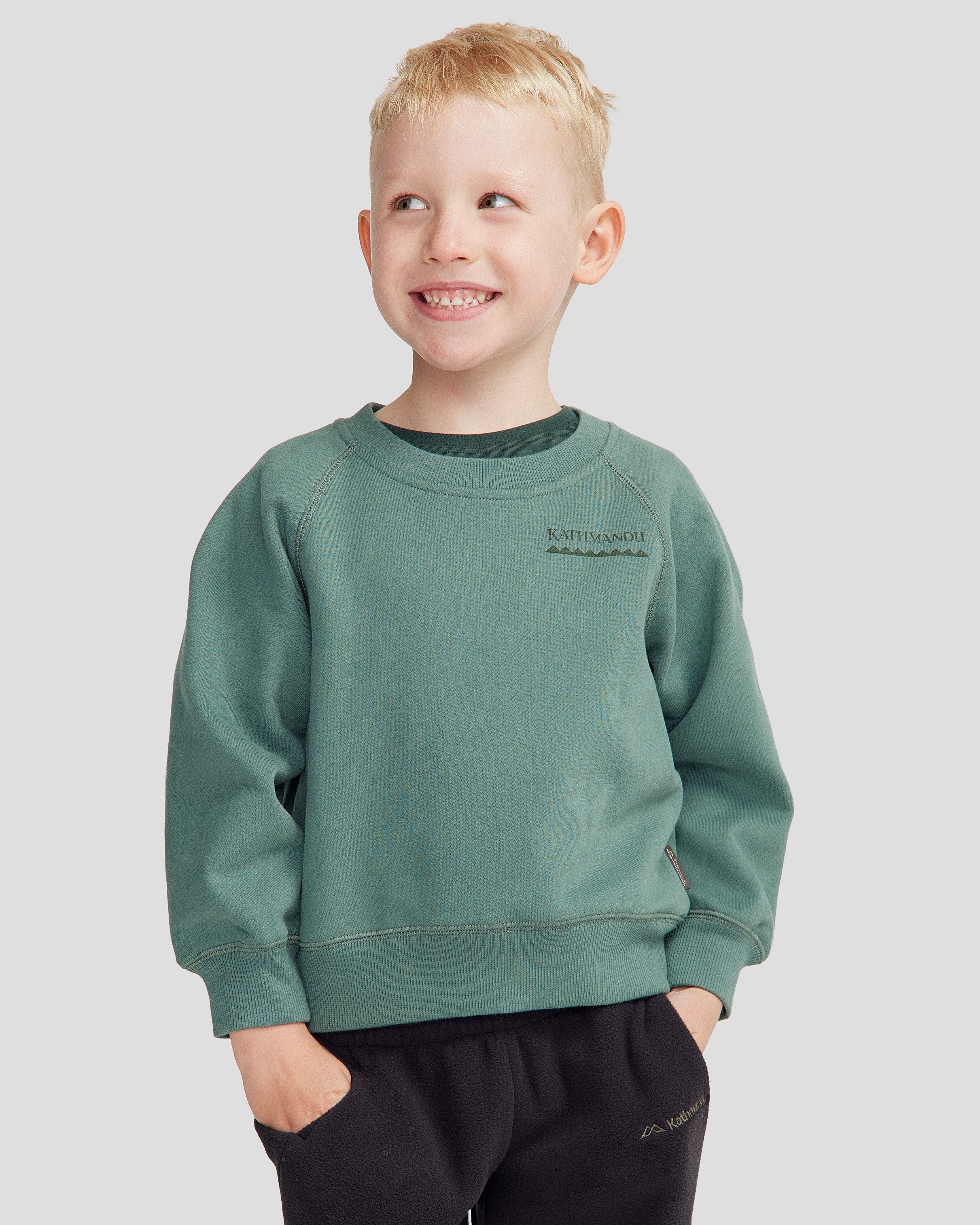 Kids' Heritage Logo Brushed Crew - Light Forest