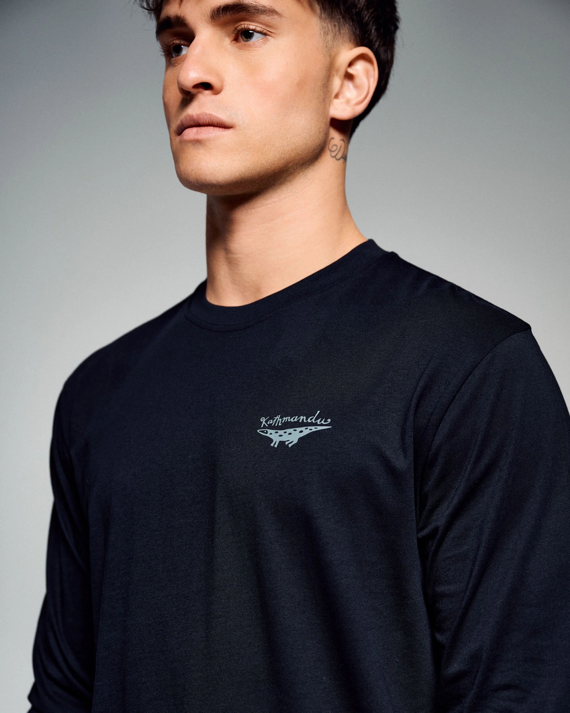 Men's Lizard Organic Cotton Long Sleeve Tee - Black Stingray - Image 2
