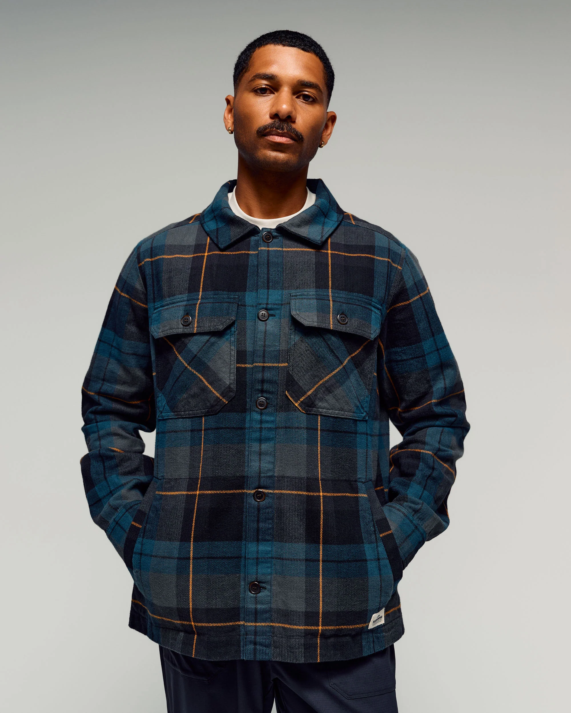 Men's Retreat Huntly Long Sleeve Overshirt -  Deep Lagoon Plaid