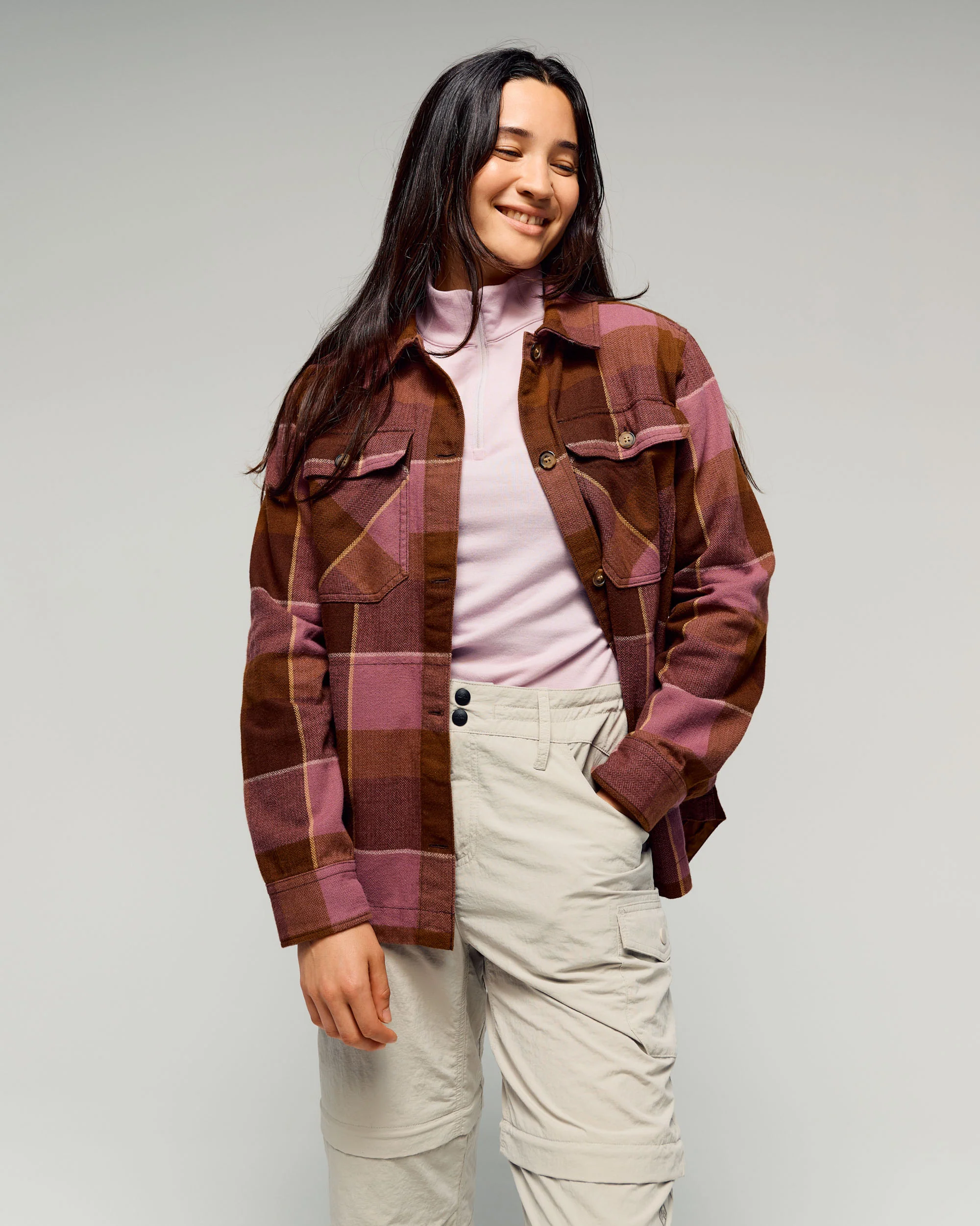 Women's Retreat Huntly Long Sleeve Overshirt -  Cocoa Plaid